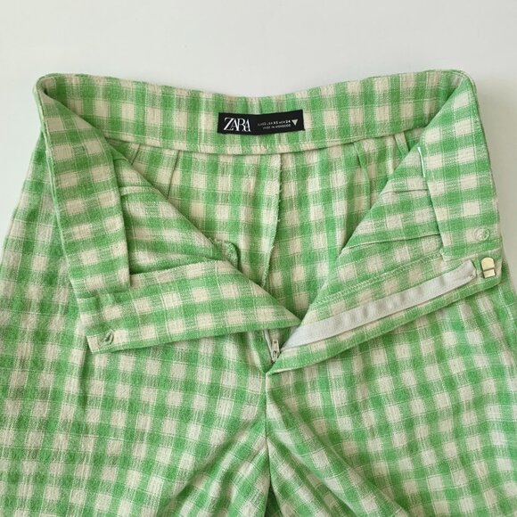 Zara Gingham Checkerboard Wide Leg Trouser Dress Pants Green White Dopamine Boho - Picture 15 of 16